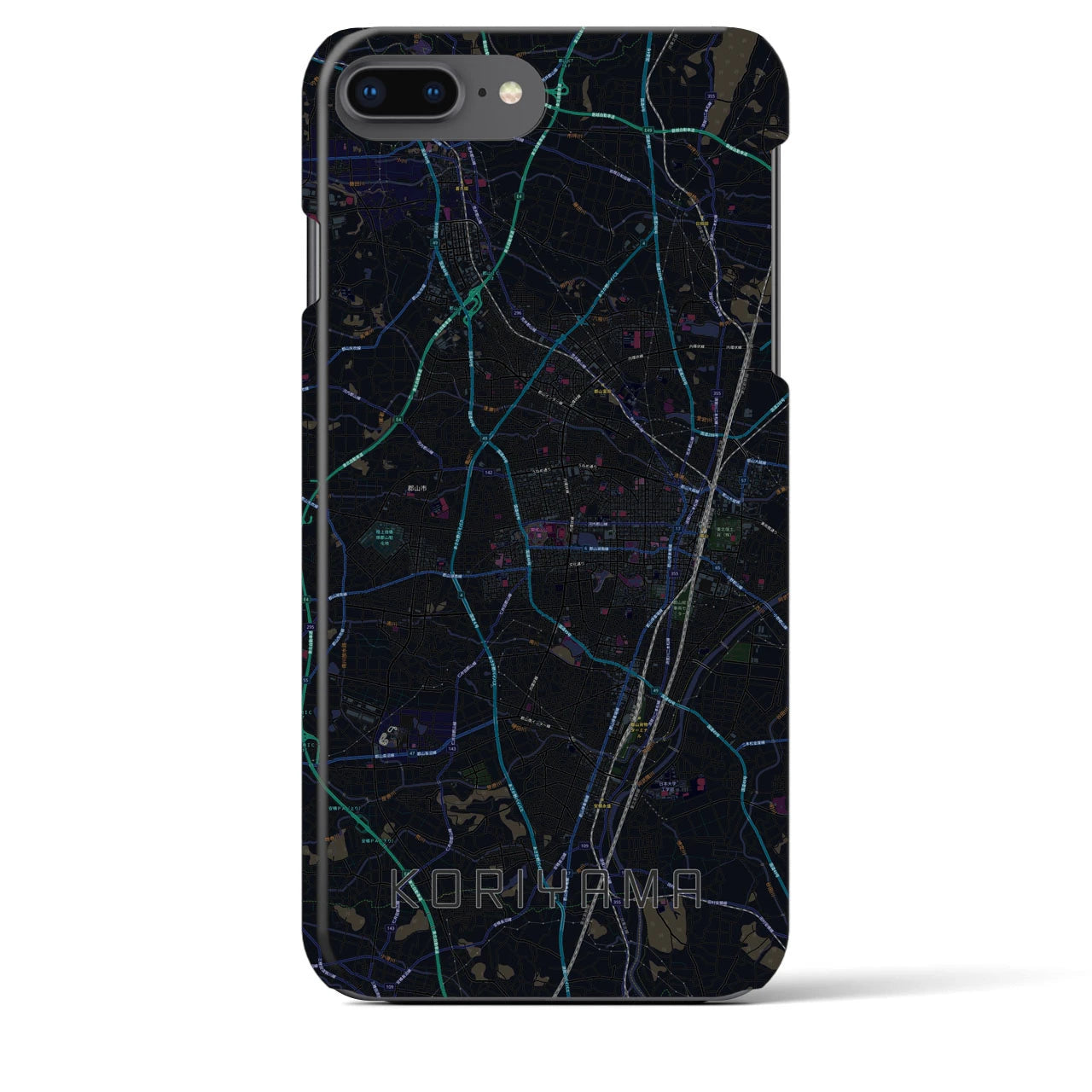 【郡山】地図柄iPhoneケース（バックカバータイプ・ブラック）iPhone 8Plus /7Plus / 6sPlus / 6Plus 用