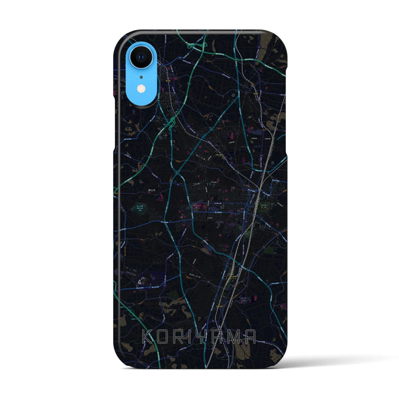 【郡山】地図柄iPhoneケース（バックカバータイプ・ブラック）iPhone XR 用