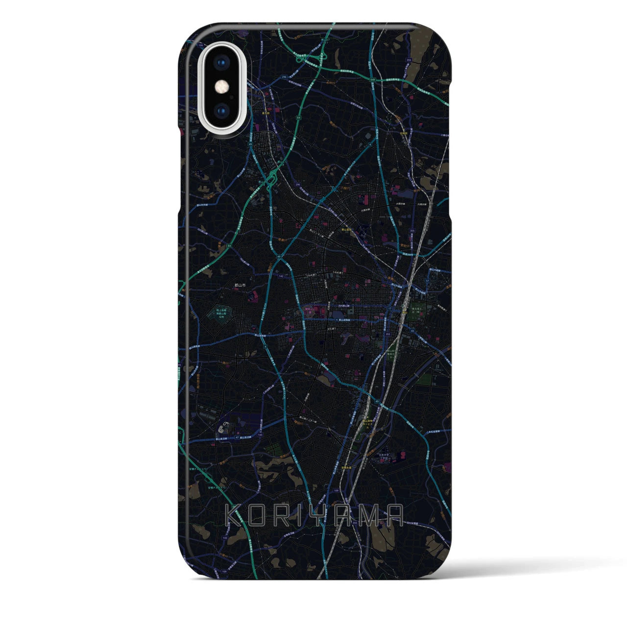 【郡山】地図柄iPhoneケース（バックカバータイプ・ブラック）iPhone XS Max 用