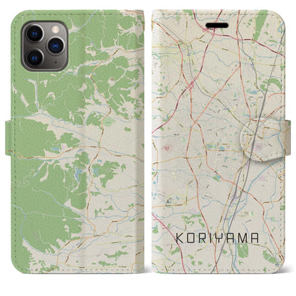 【郡山（福島県）】地図柄iPhoneケース（手帳タイプ）ナチュラル・iPhone 11 Pro Max 用