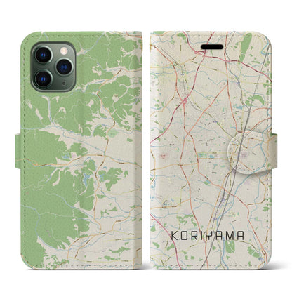 【郡山（福島県）】地図柄iPhoneケース（手帳タイプ）ナチュラル・iPhone 11 Pro 用