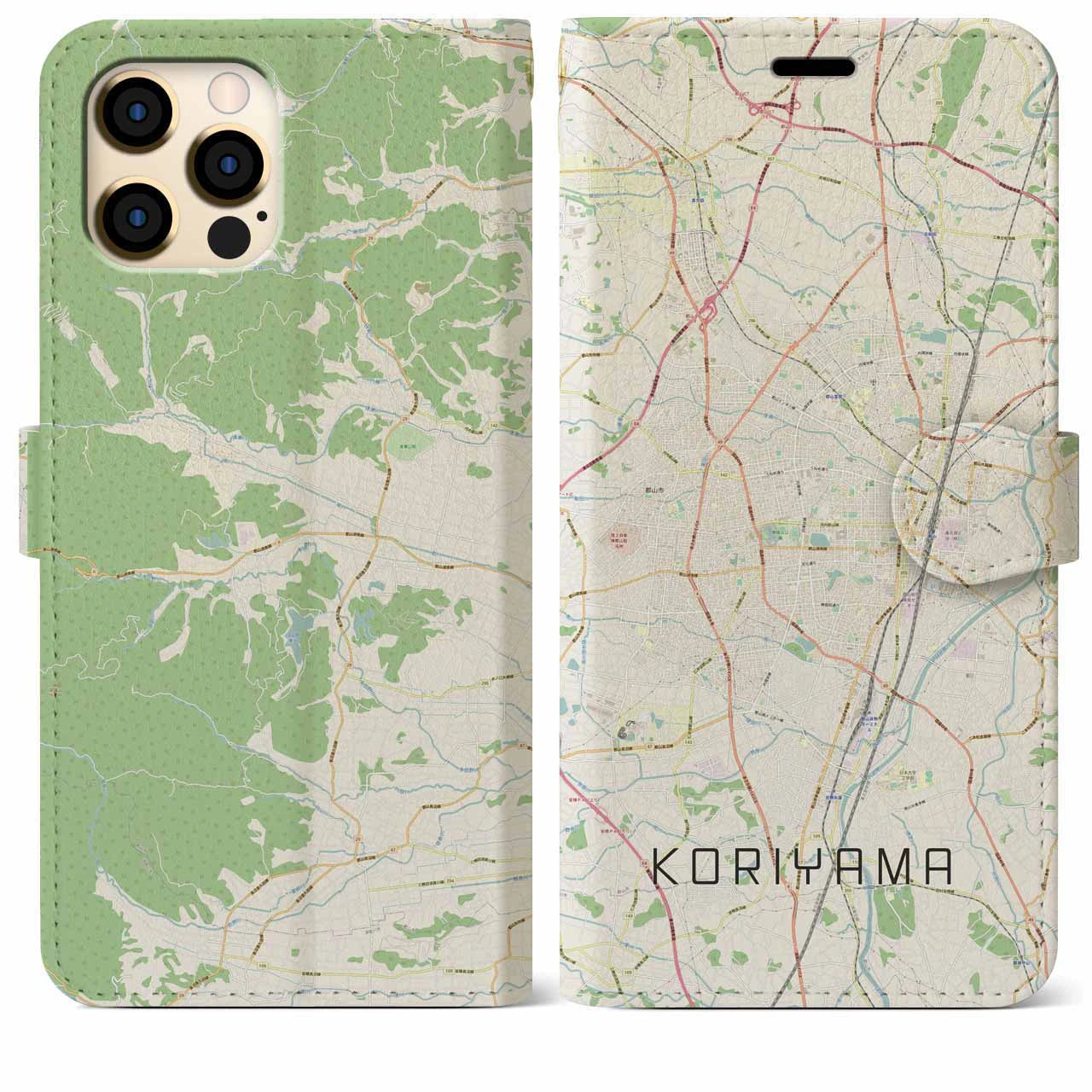 【郡山】地図柄iPhoneケース（手帳両面タイプ・ナチュラル）iPhone 12 Pro Max 用