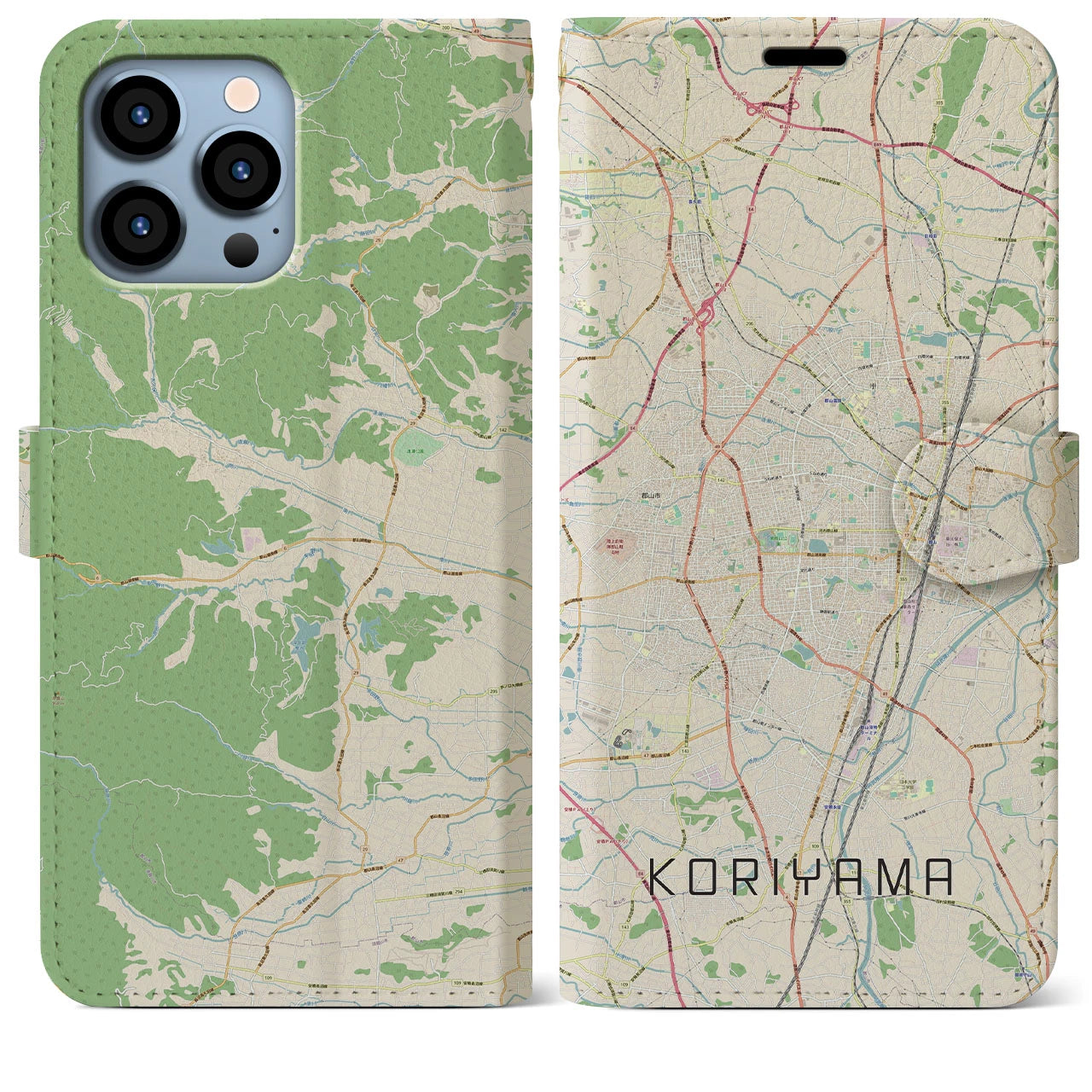 【郡山】地図柄iPhoneケース（手帳両面タイプ・ナチュラル）iPhone 13 Pro Max 用