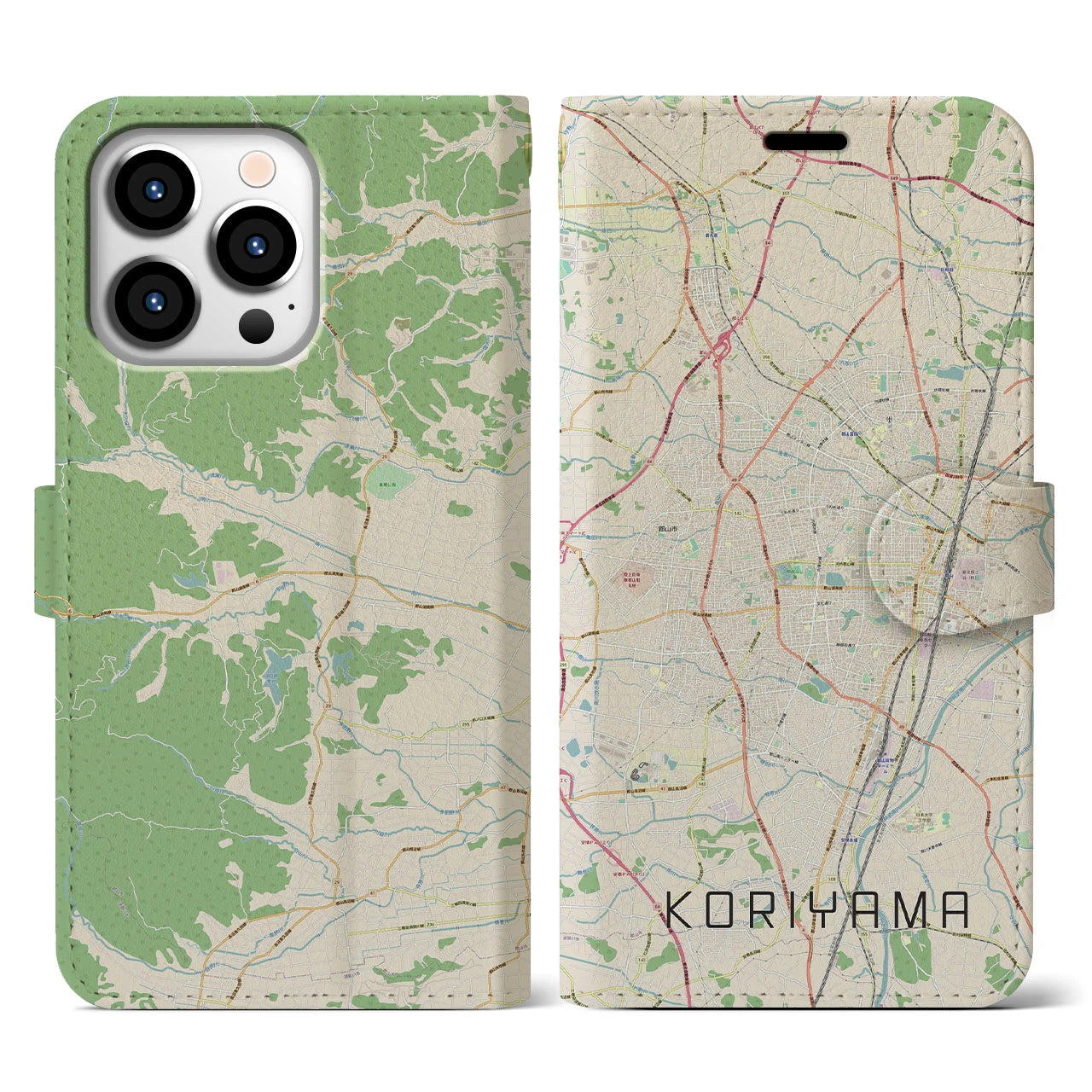 【郡山】地図柄iPhoneケース（手帳両面タイプ・ナチュラル）iPhone 13 Pro 用