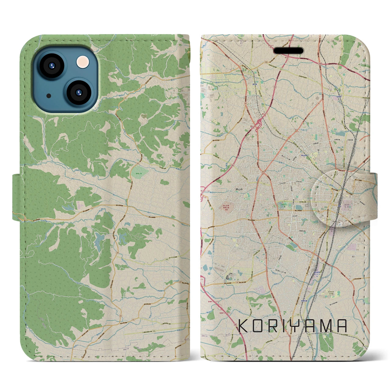 【郡山】地図柄iPhoneケース（手帳両面タイプ・ナチュラル）iPhone 13 用