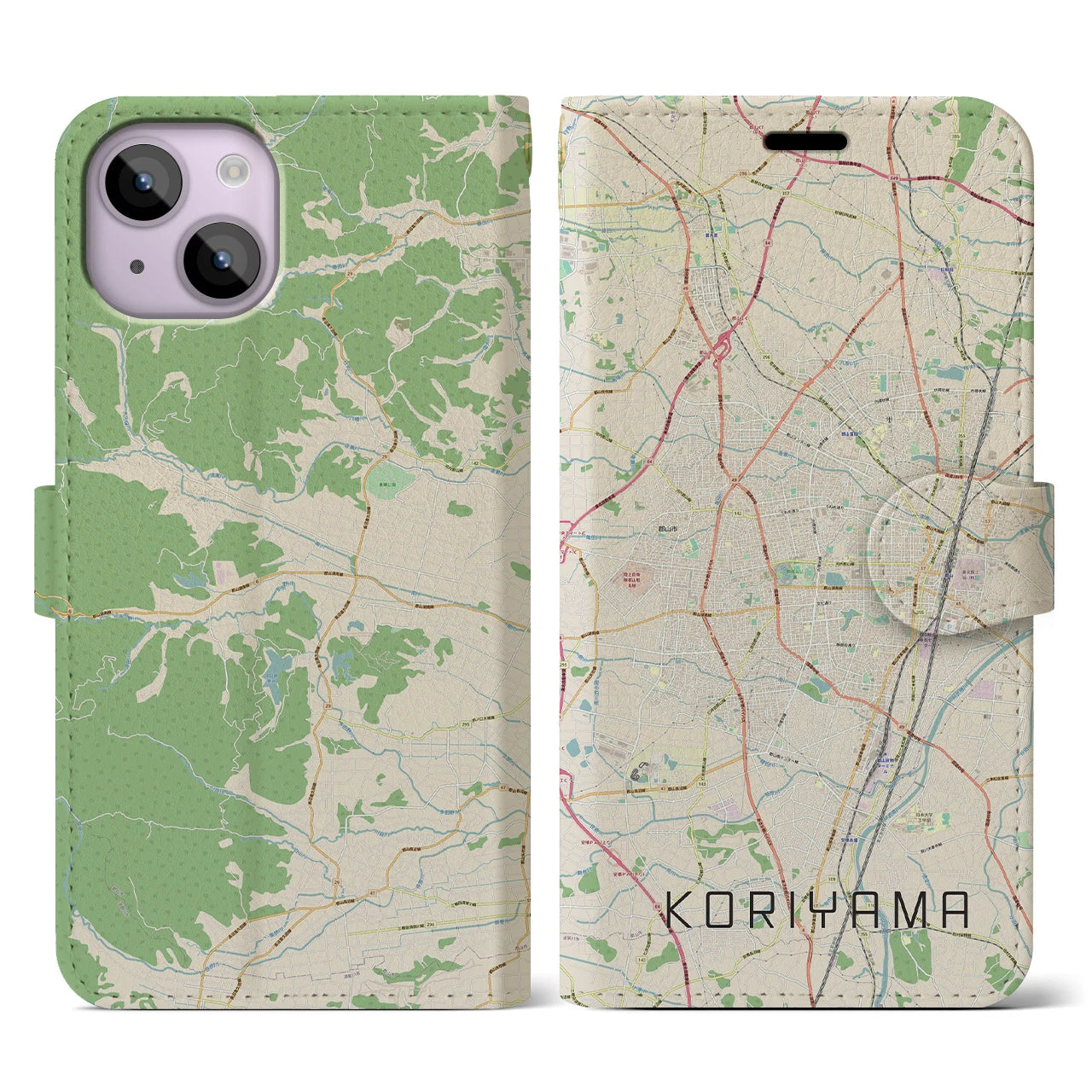 【郡山】地図柄iPhoneケース（手帳両面タイプ・ナチュラル）iPhone 14 用