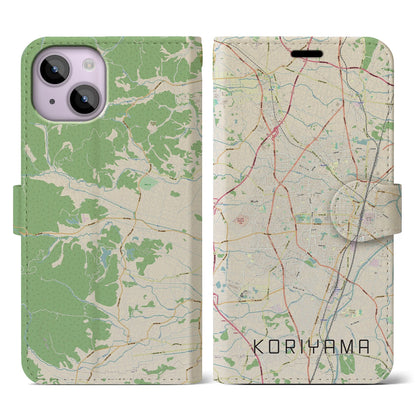 【郡山（福島県）】地図柄iPhoneケース（手帳タイプ）ナチュラル・iPhone 14 用
