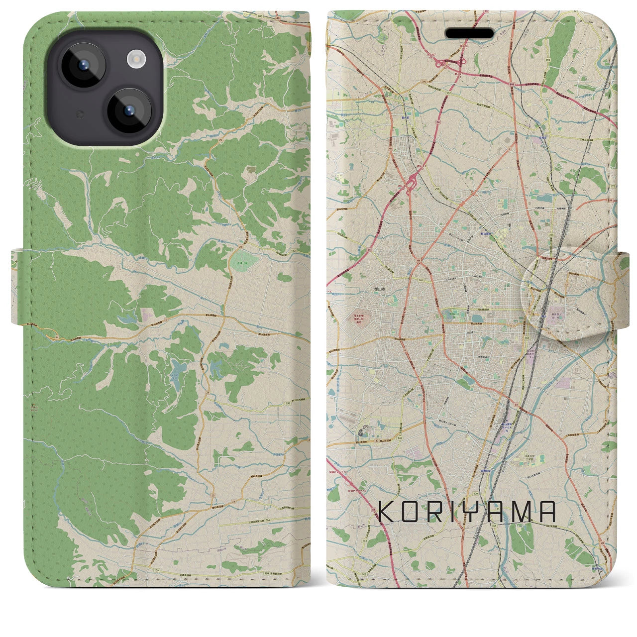【郡山】地図柄iPhoneケース（手帳両面タイプ・ナチュラル）iPhone 14 Plus 用