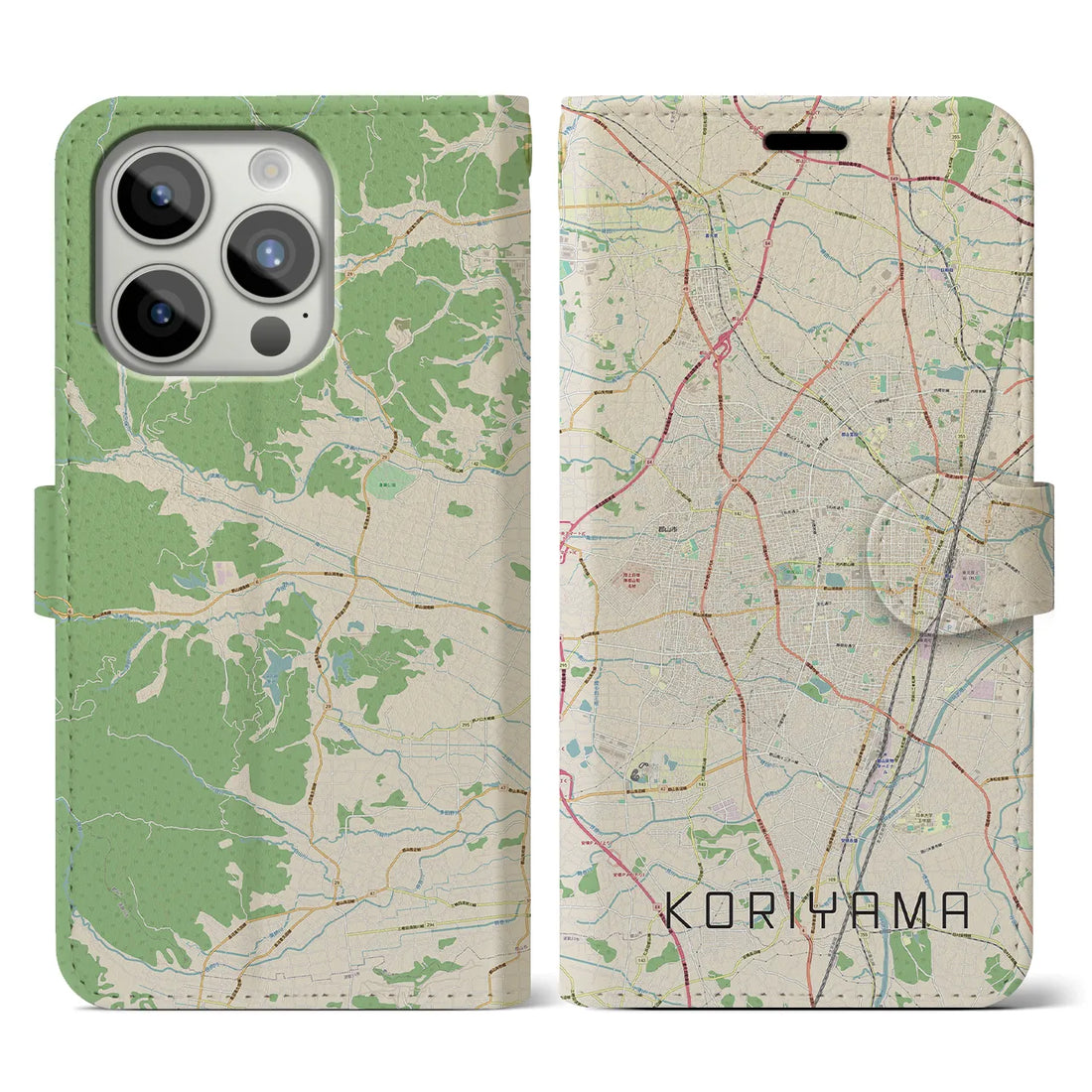 【郡山】地図柄iPhoneケース（手帳両面タイプ・ナチュラル）iPhone 15 Pro 用
