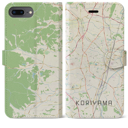 【郡山（福島県）】地図柄iPhoneケース（手帳タイプ）ナチュラル・iPhone 8Plus /7Plus / 6sPlus / 6Plus 用