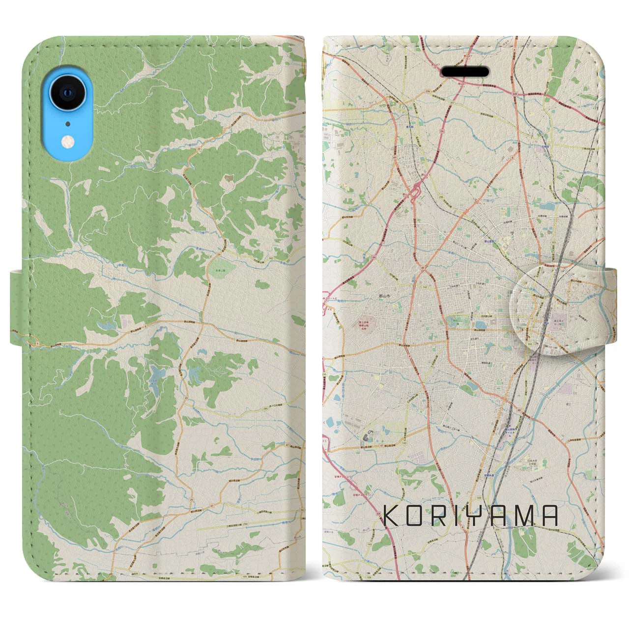 【郡山】地図柄iPhoneケース（手帳両面タイプ・ナチュラル）iPhone XR 用
