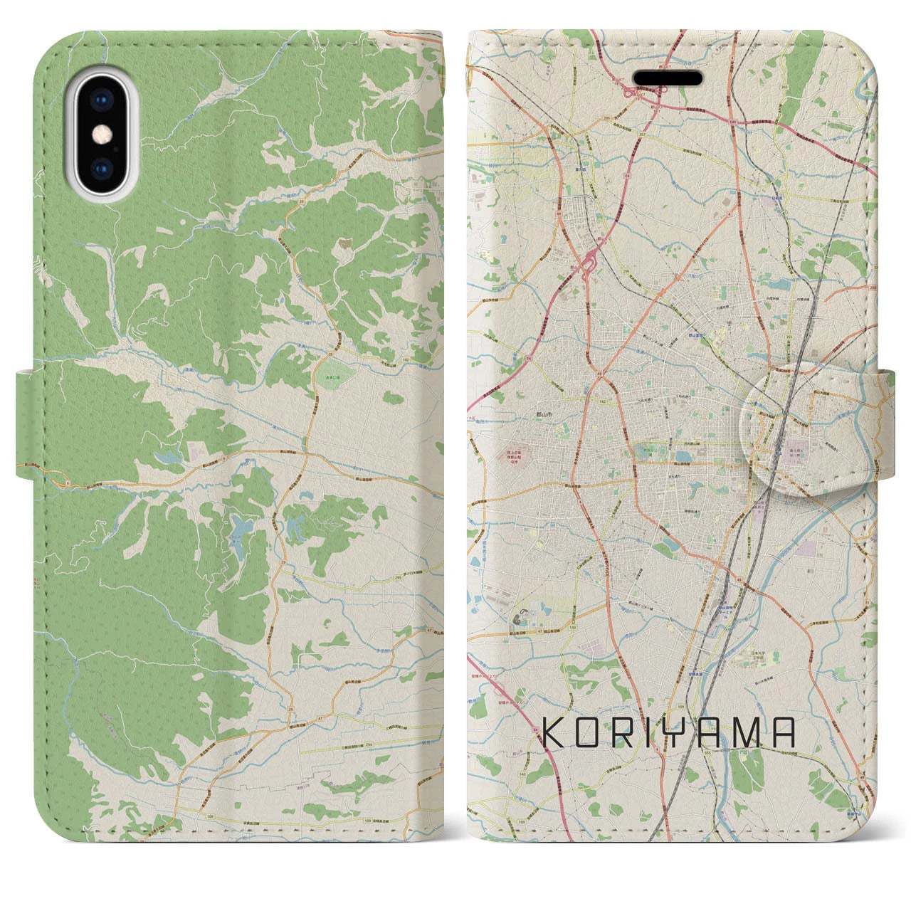 【郡山】地図柄iPhoneケース（手帳両面タイプ・ナチュラル）iPhone XS Max 用