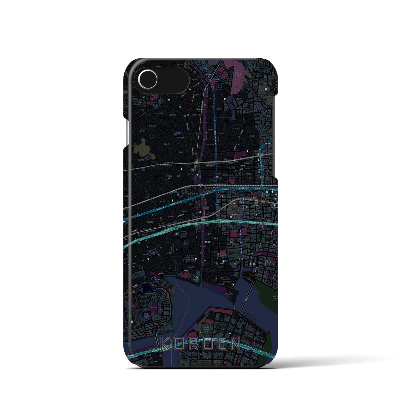 【香櫨園】地図柄iPhoneケース（バックカバータイプ・ブラック）iPhone SE（第3 / 第2世代） / 8 / 7 / 6s / 6 用