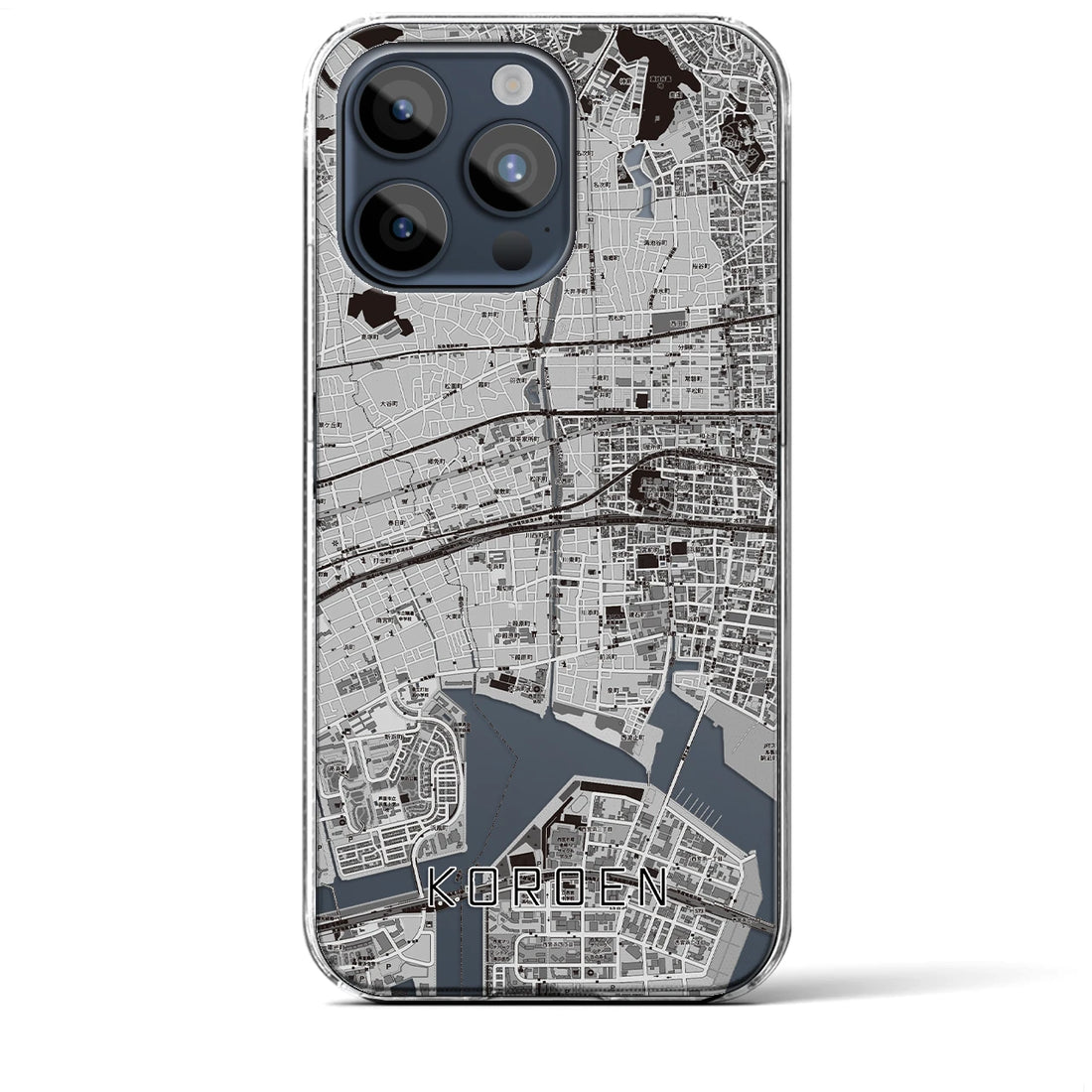 【香櫨園】地図柄iPhoneケース（クリアタイプ・モノトーン）iPhone 15 Pro Max 用