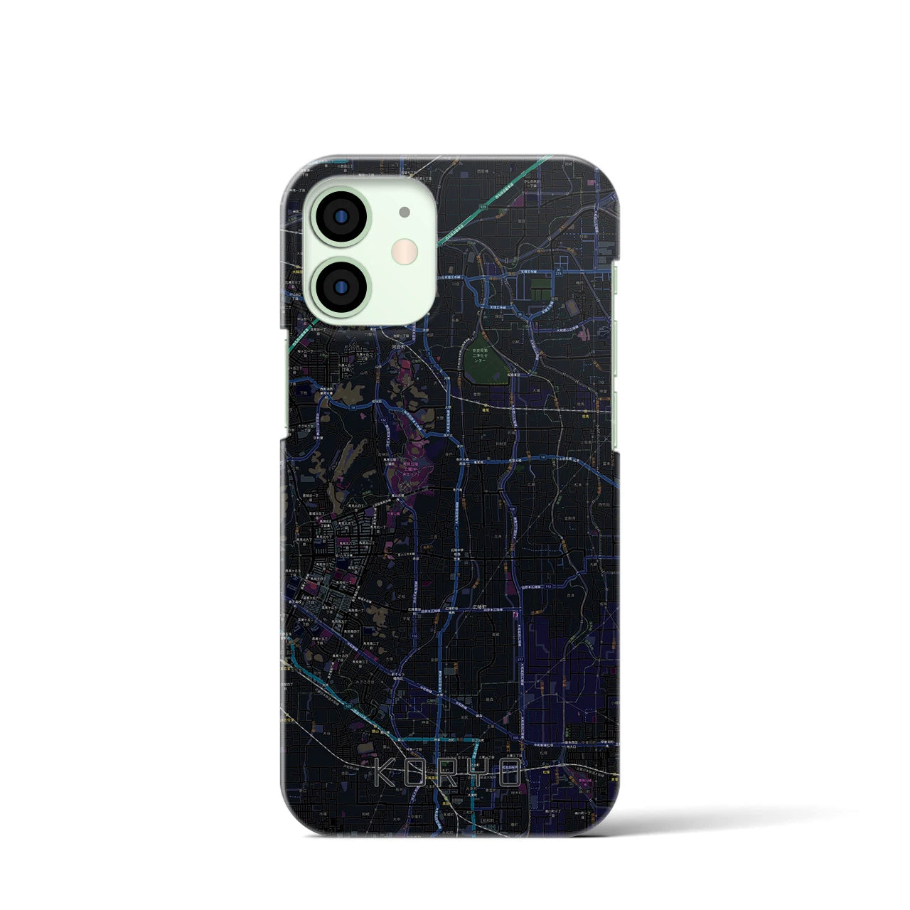 【広陵】地図柄iPhoneケース（バックカバータイプ・ブラック）iPhone 12 mini 用