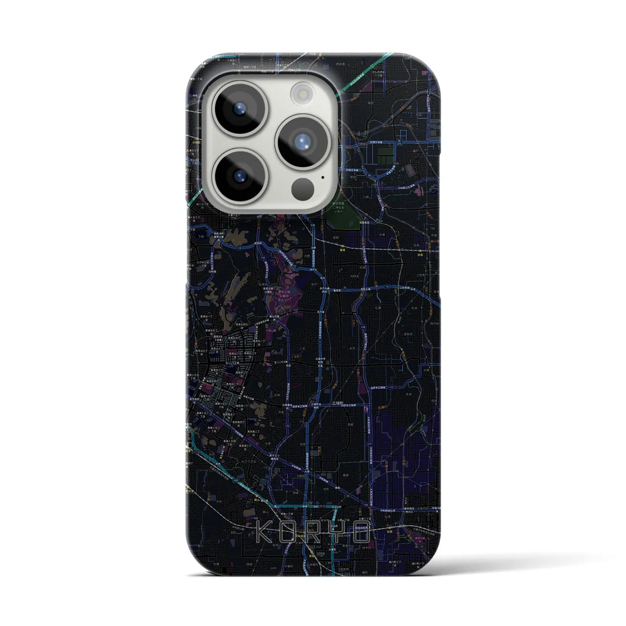 【広陵】地図柄iPhoneケース（バックカバータイプ・ブラック）iPhone 15 Pro 用