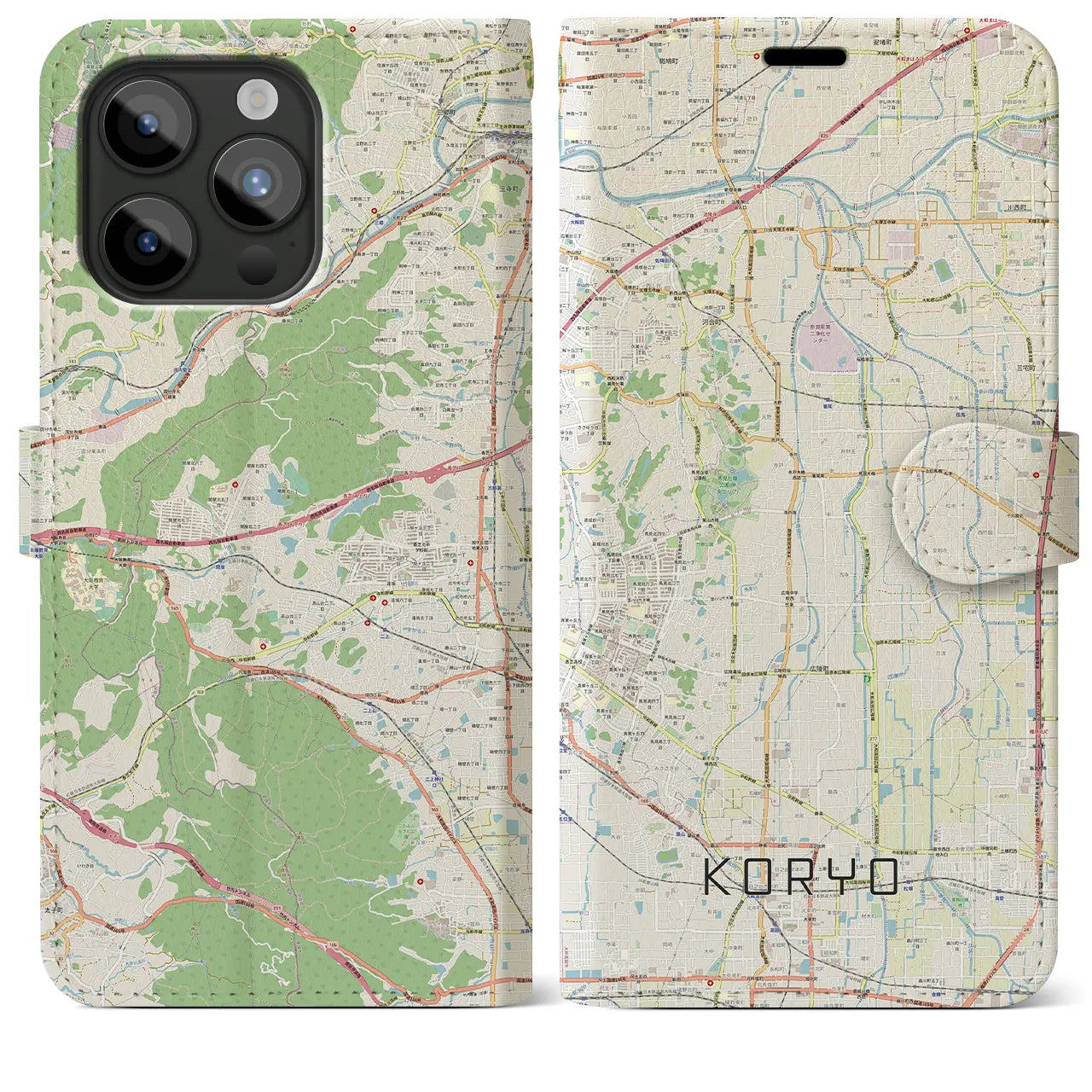 【広陵】地図柄iPhoneケース（手帳両面タイプ・ナチュラル）iPhone 15 Pro Max 用