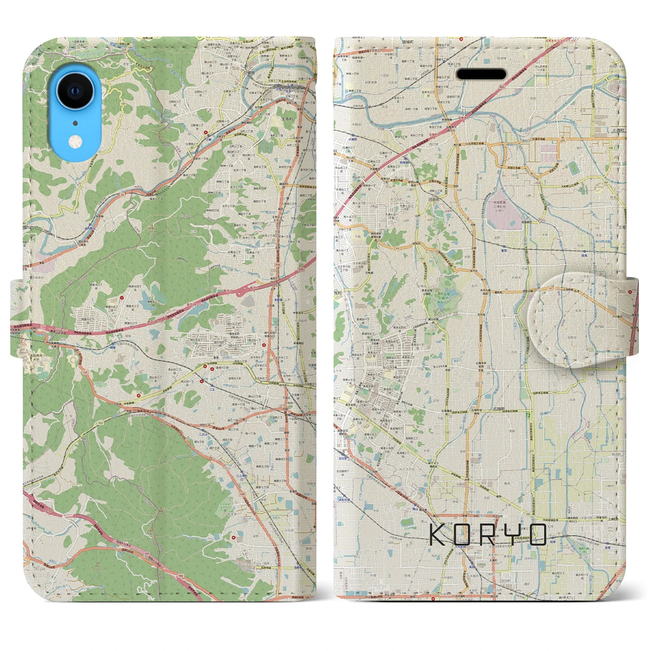 【広陵】地図柄iPhoneケース（手帳両面タイプ・ナチュラル）iPhone XR 用