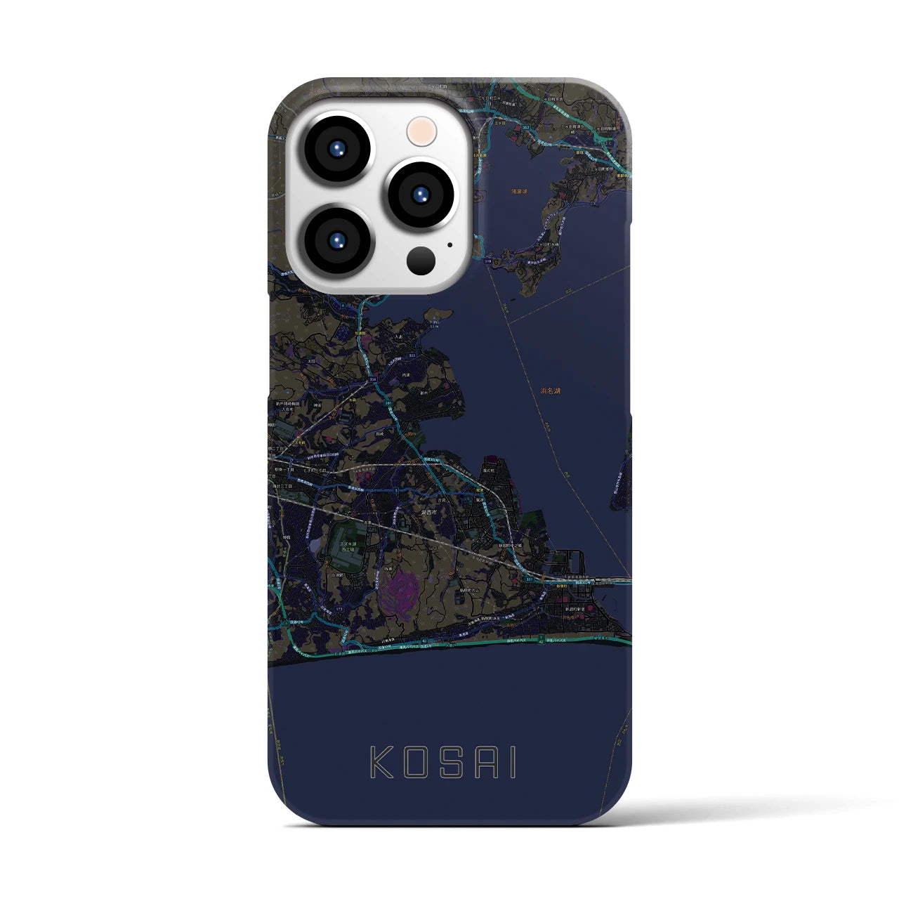 【湖西】地図柄iPhoneケース（バックカバータイプ・ブラック）iPhone 13 Pro 用