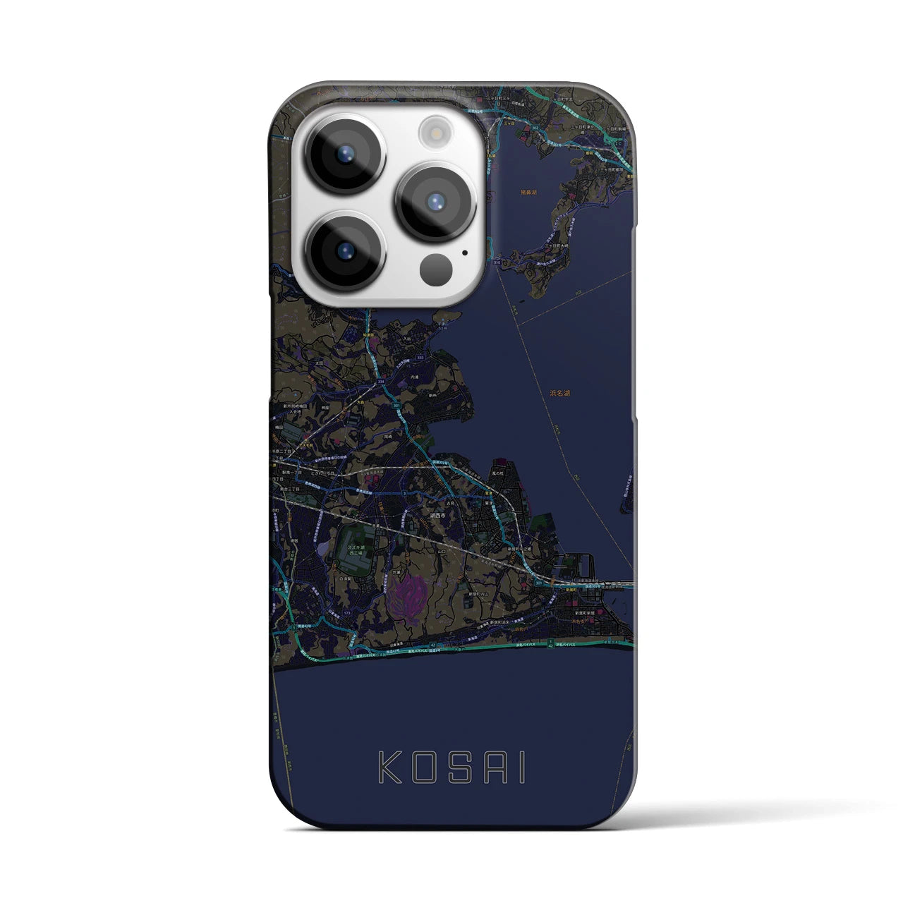 【湖西】地図柄iPhoneケース（バックカバータイプ・ブラック）iPhone 14 Pro 用