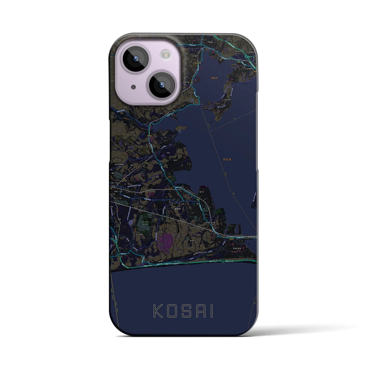 【湖西】地図柄iPhoneケース（バックカバータイプ・ブラック）iPhone 14 用