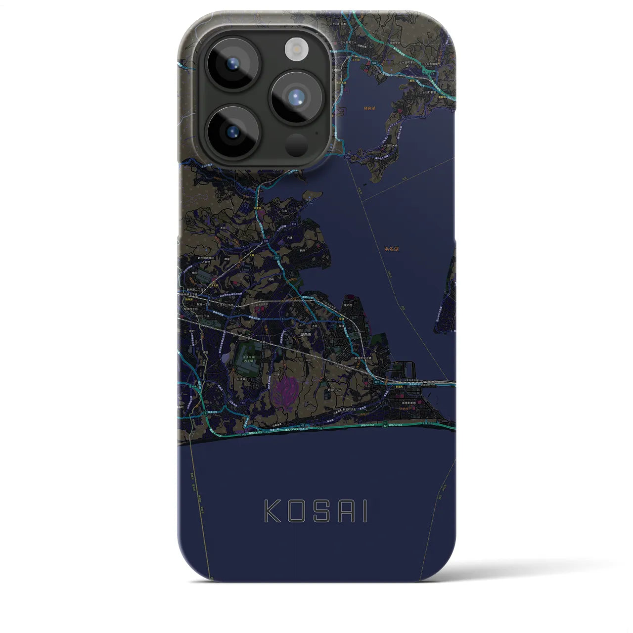 【湖西】地図柄iPhoneケース（バックカバータイプ・ブラック）iPhone 15 Pro Max 用