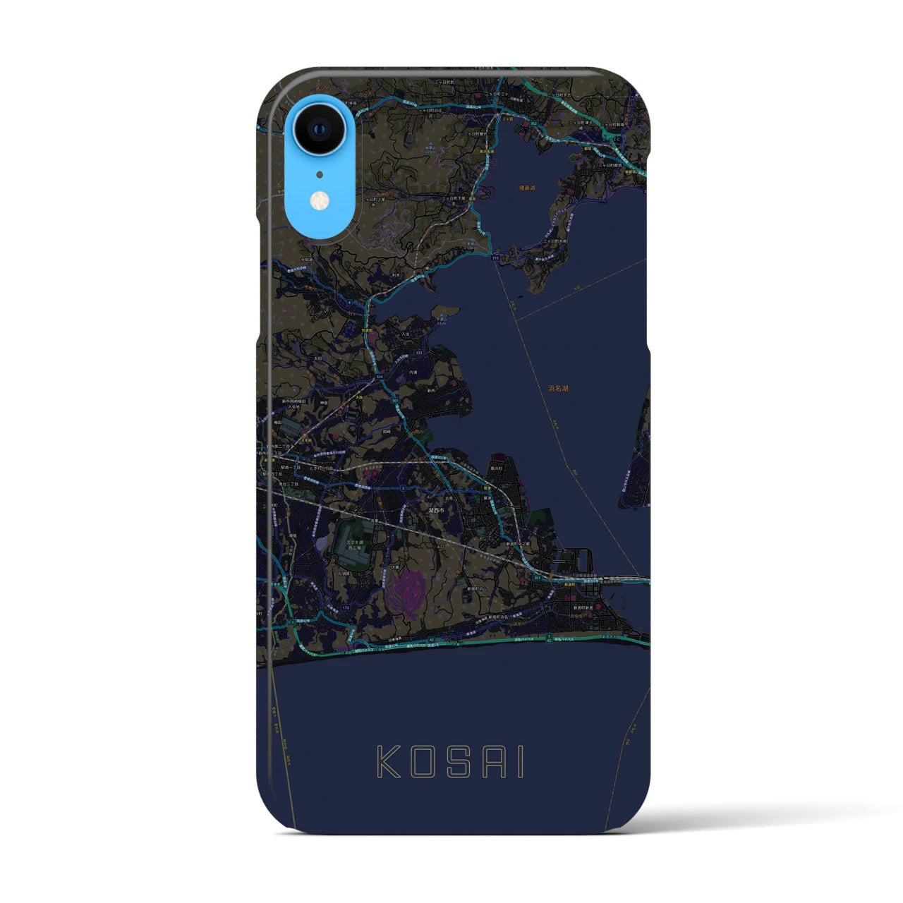 【湖西】地図柄iPhoneケース（バックカバータイプ・ブラック）iPhone XR 用