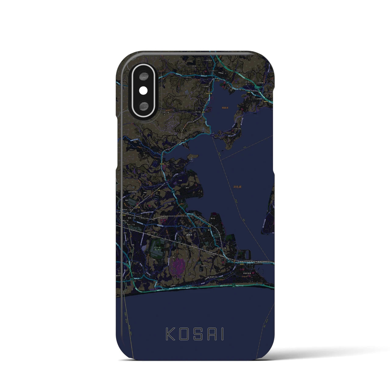 【湖西】地図柄iPhoneケース（バックカバータイプ・ブラック）iPhone XS / X 用