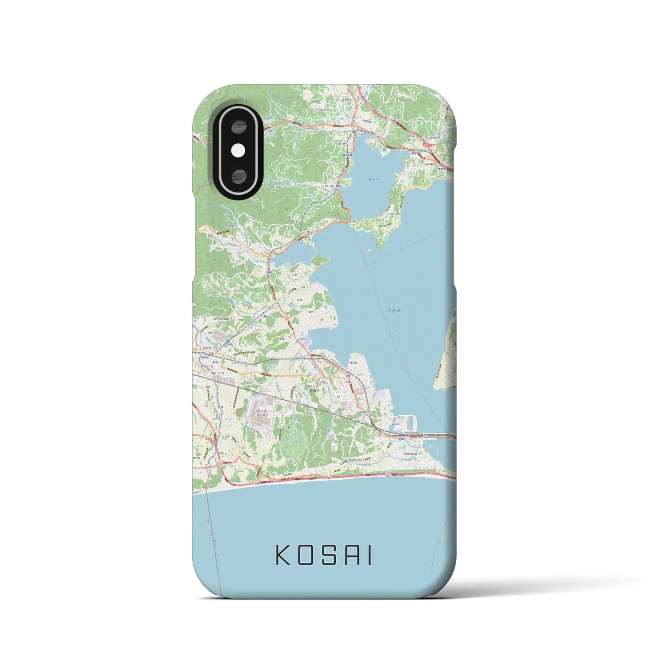 【湖西】地図柄iPhoneケース（バックカバータイプ・ナチュラル）iPhone XS / X 用