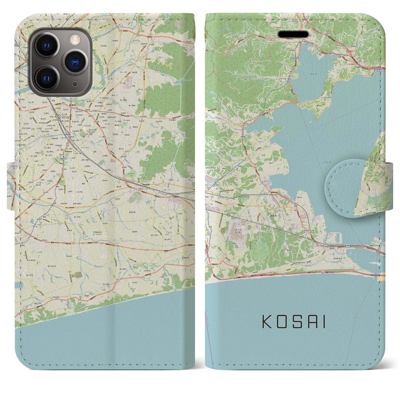 【湖西】地図柄iPhoneケース（手帳両面タイプ・ナチュラル）iPhone 11 Pro Max 用