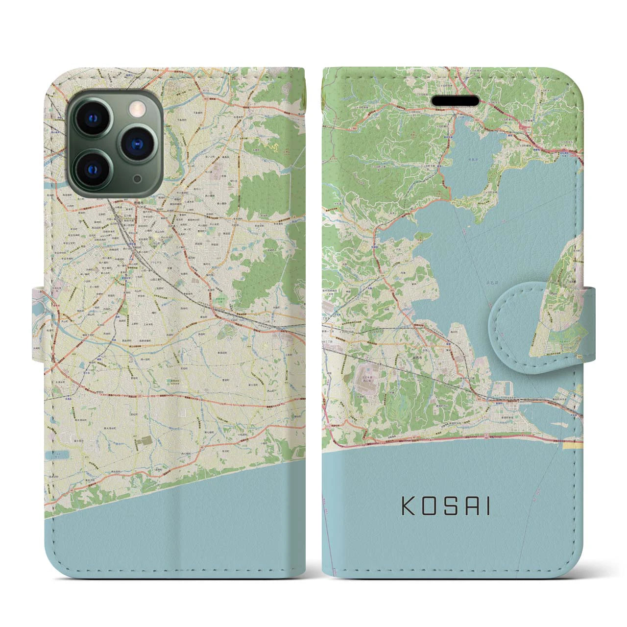 【湖西】地図柄iPhoneケース（手帳両面タイプ・ナチュラル）iPhone 11 Pro 用