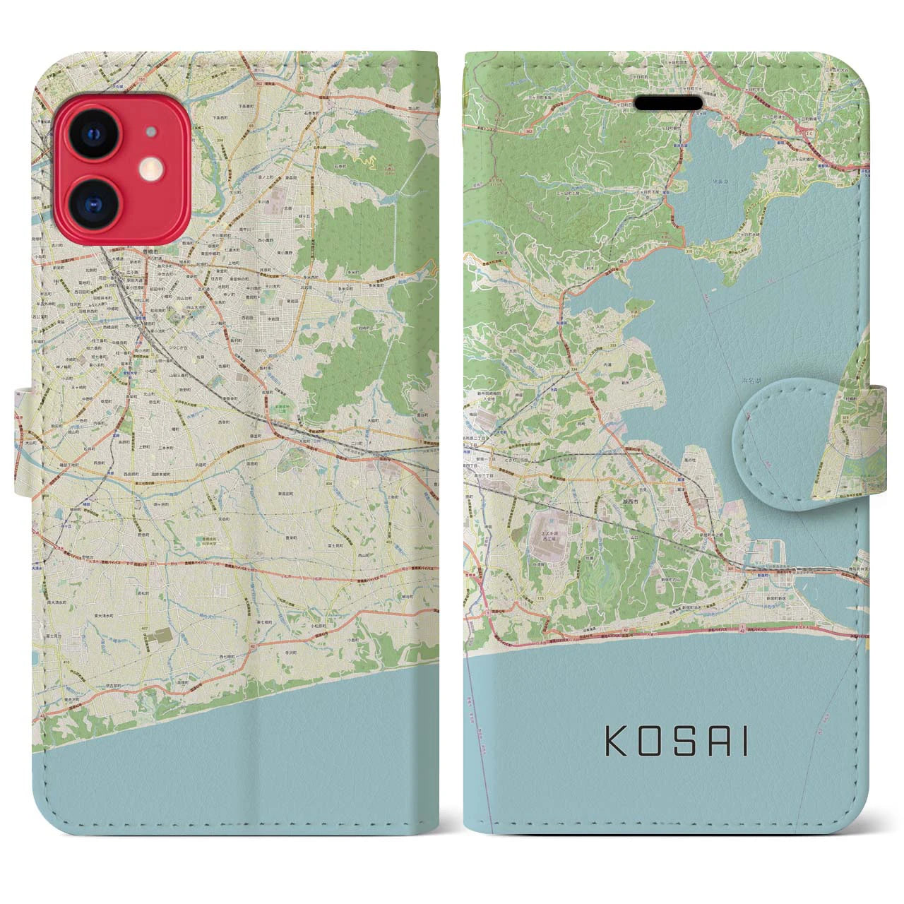 【湖西】地図柄iPhoneケース（手帳両面タイプ・ナチュラル）iPhone 11 用