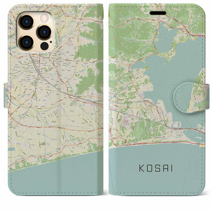 【湖西（静岡県）】地図柄iPhoneケース（手帳タイプ）ナチュラル・iPhone 12 Pro Max 用