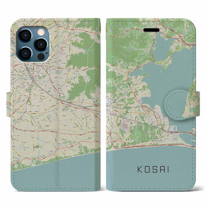 【湖西（静岡県）】地図柄iPhoneケース（手帳タイプ）ナチュラル・iPhone 12 / 12 Pro 用