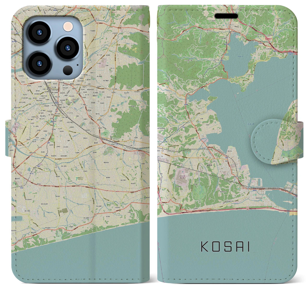 【湖西】地図柄iPhoneケース（手帳両面タイプ・ナチュラル）iPhone 13 Pro Max 用