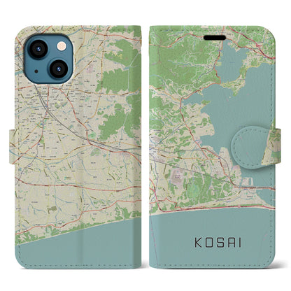 【湖西（静岡県）】地図柄iPhoneケース（手帳タイプ）ナチュラル・iPhone 13 用