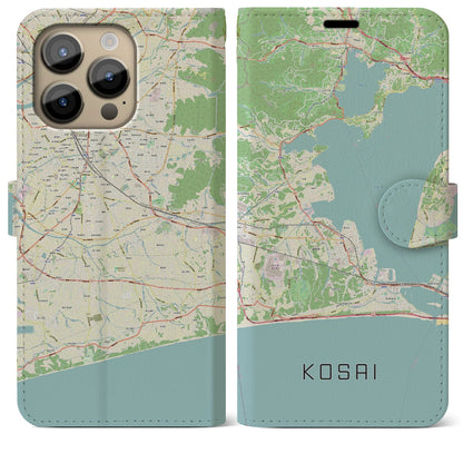 【湖西（静岡県）】地図柄iPhoneケース（手帳タイプ）ナチュラル・iPhone 14 Pro Max 用