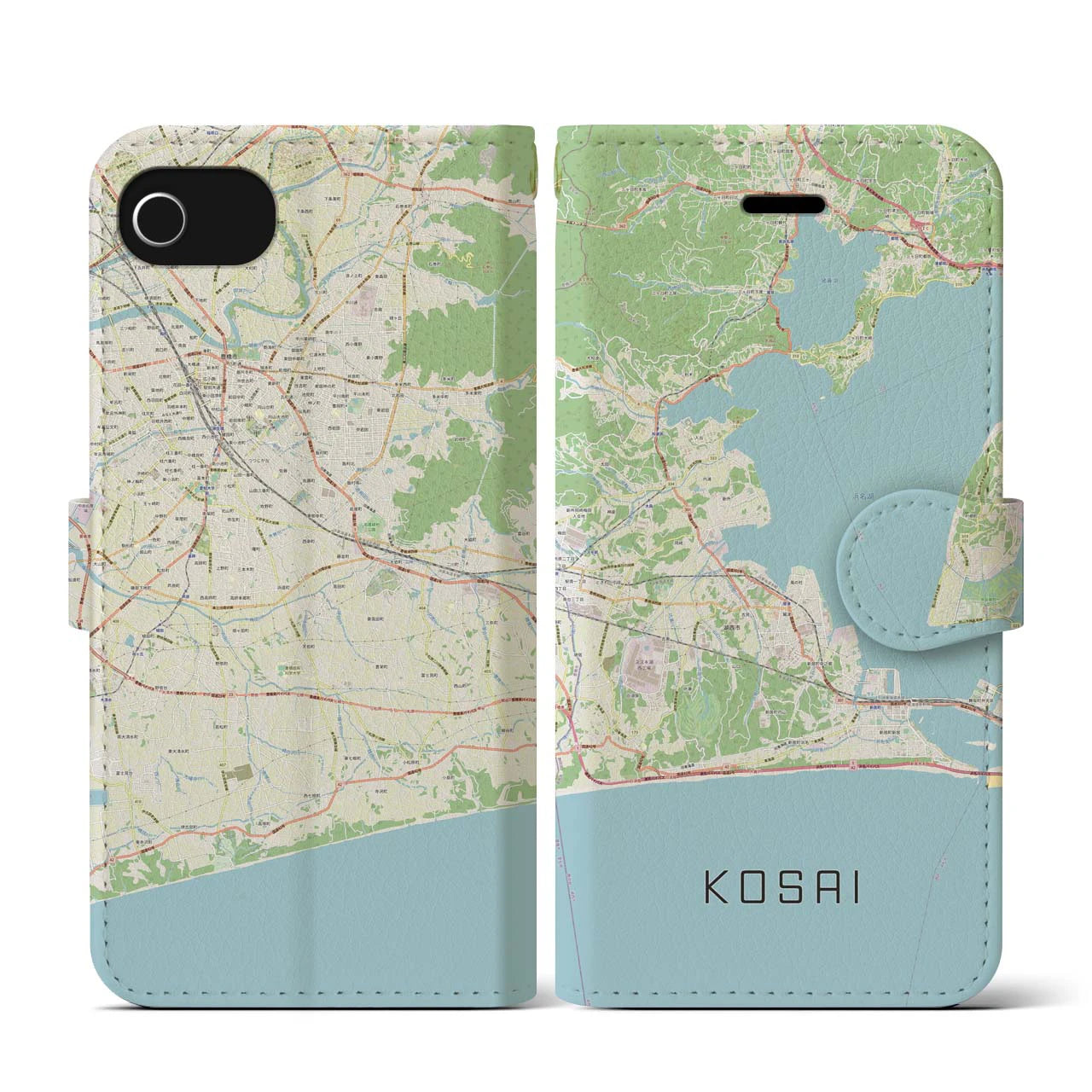 【湖西】地図柄iPhoneケース（手帳両面タイプ・ナチュラル）iPhone SE（第3 / 第2世代） / 8 / 7 / 6s / 6 用