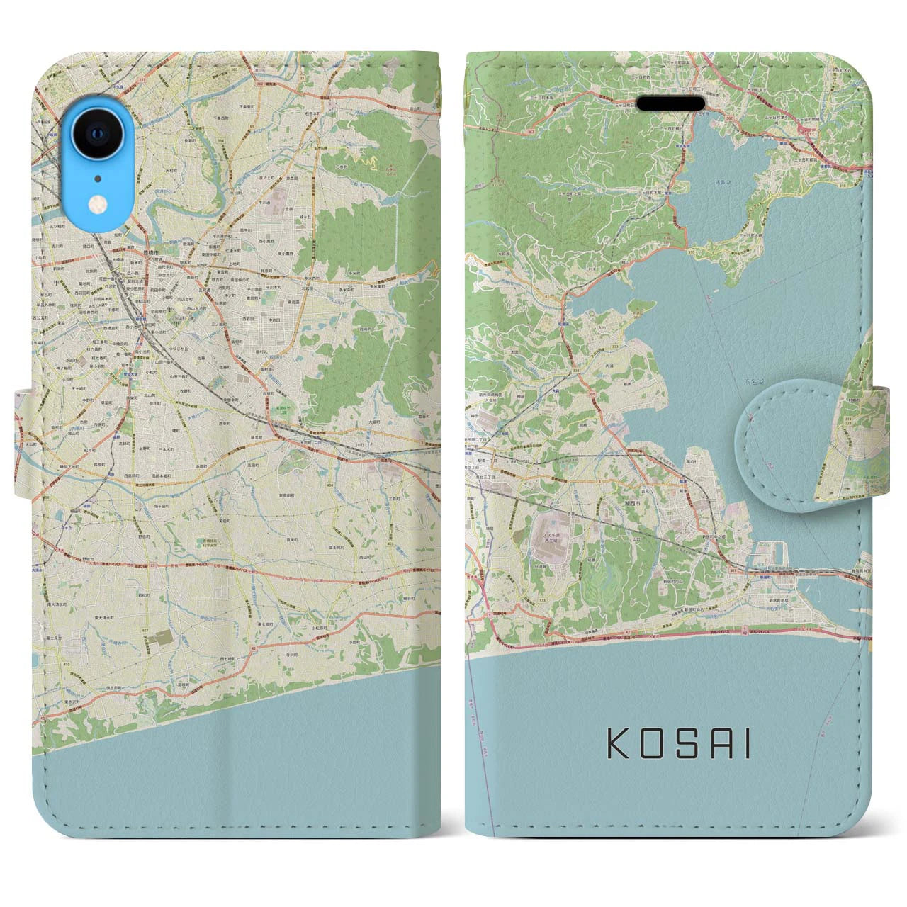 【湖西】地図柄iPhoneケース（手帳両面タイプ・ナチュラル）iPhone XR 用
