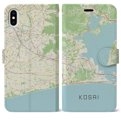 【湖西（静岡県）】地図柄iPhoneケース（手帳タイプ）ナチュラル・iPhone XS Max 用
