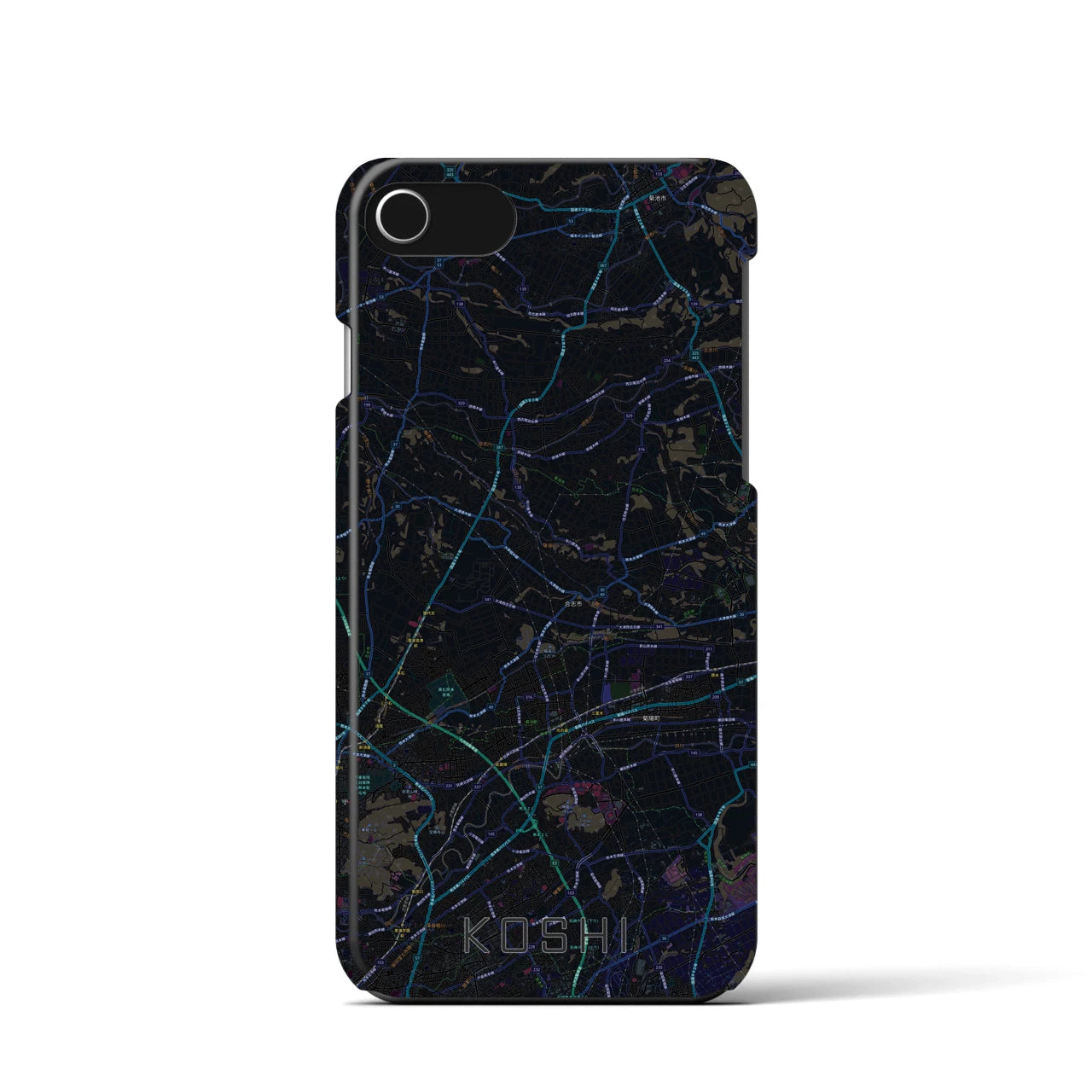 【合志】地図柄iPhoneケース（バックカバータイプ・ブラック）iPhone SE（第3 / 第2世代） / 8 / 7 / 6s / 6 用