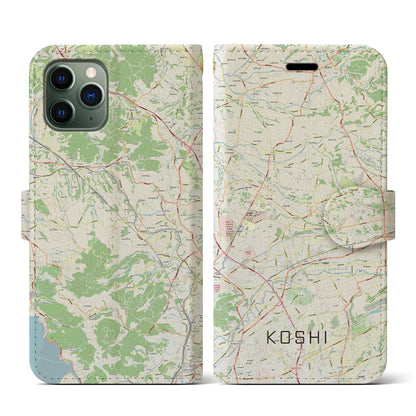 【合志（熊本県）】地図柄iPhoneケース（手帳タイプ）ナチュラル・iPhone 11 Pro 用