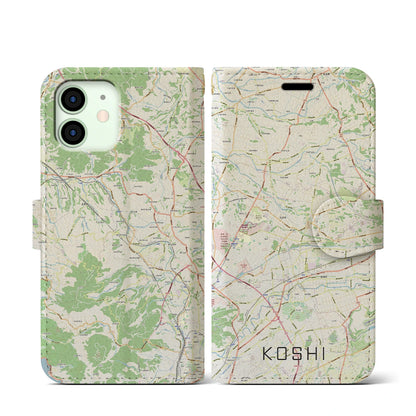 【合志（熊本県）】地図柄iPhoneケース（手帳タイプ）ナチュラル・iPhone 12 mini 用