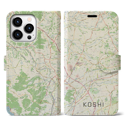 【合志（熊本県）】地図柄iPhoneケース（手帳タイプ）ナチュラル・iPhone 13 Pro 用