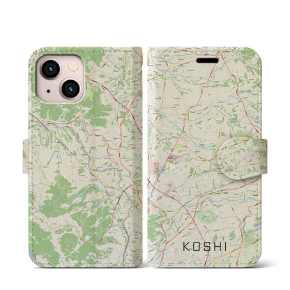 【合志（熊本県）】地図柄iPhoneケース（手帳タイプ）ナチュラル・iPhone 13 mini 用
