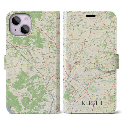 【合志（熊本県）】地図柄iPhoneケース（手帳タイプ）ナチュラル・iPhone 14 用