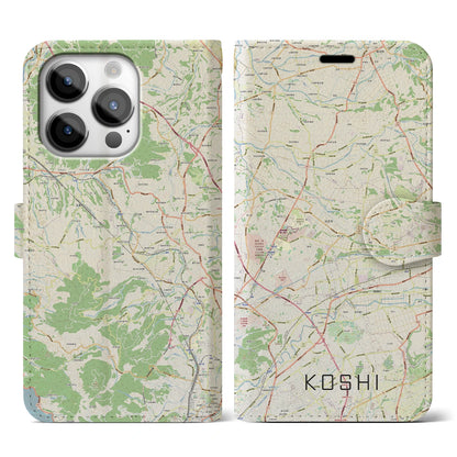 【合志（熊本県）】地図柄iPhoneケース（手帳タイプ）ナチュラル・iPhone 14 Pro 用