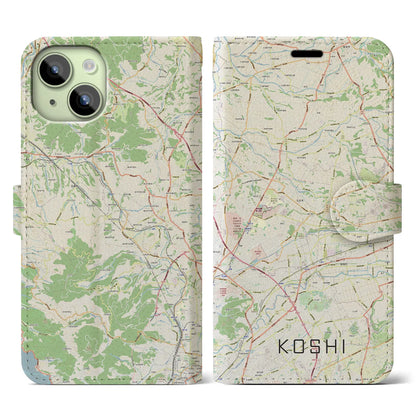 【合志（熊本県）】地図柄iPhoneケース（手帳タイプ）ナチュラル・iPhone 15 用