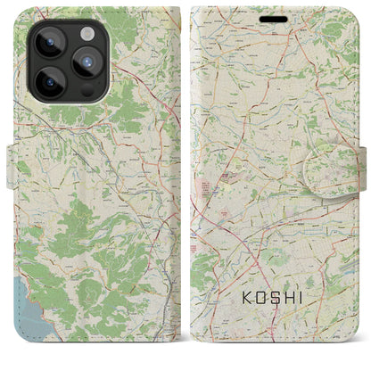 【合志（熊本県）】地図柄iPhoneケース（手帳タイプ）ナチュラル・iPhone 15 Pro Max 用