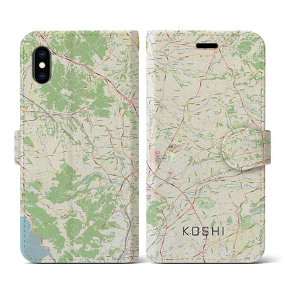 【合志（熊本県）】地図柄iPhoneケース（手帳タイプ）ナチュラル・iPhone XS / X 用
